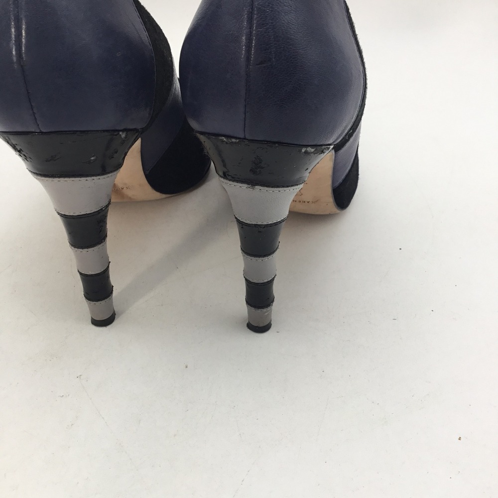 Karen Millen Navy Black Colorblock Suede Leather Striped Heel Pumps Italy 40 - Picture 5 of 8